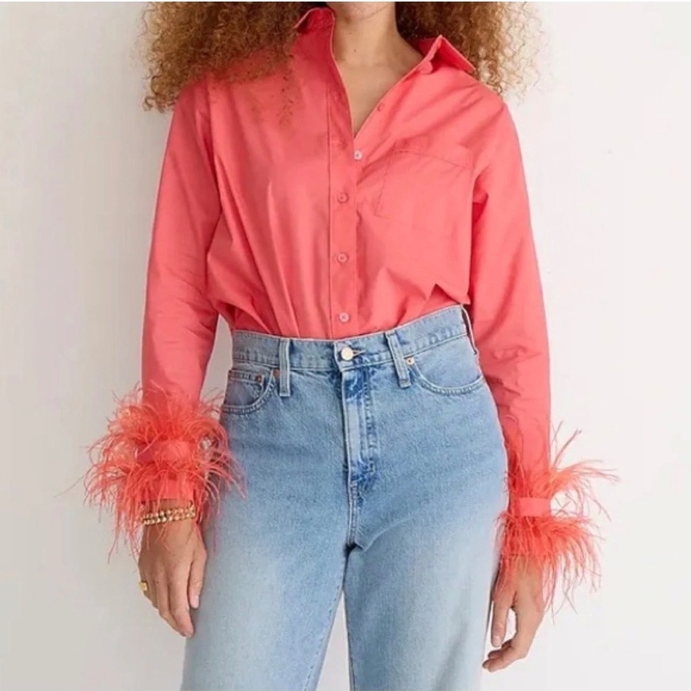 J.CREW COLLECTION Feather Cuff Button Down Shirt Size 6 Coral Pink NEW BD772